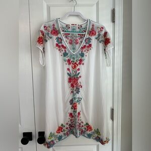 JOHNNY WAS Heidi V-Neck Multi-Colored Embroidered Tunic Top Blouse Size XL